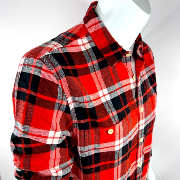 LUCKY BRAND LONG SLEEVES PLAD SHIRT, RED BLACK WHITE, SOFT,STRECH MATERIAL,LARGE - Picture 2 of 13